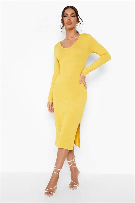 V Neck Side Split Midi Dress | boohoo IE