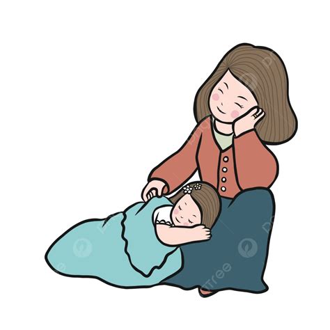 Cartoon Vector Illustration Of A Mother And Daughter Peacefully Sleeping Together On Mothers Day ...