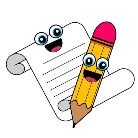 two pencils with eyes and arms are holding up a piece of paper