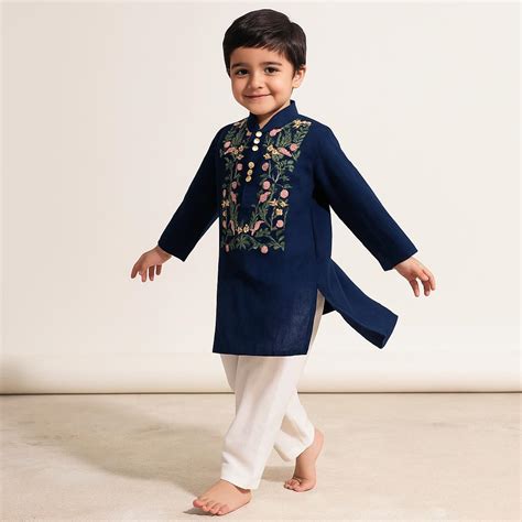 Pre Order: Floral Embroidered Kurta And White Pyjama – Who Wore Whhat