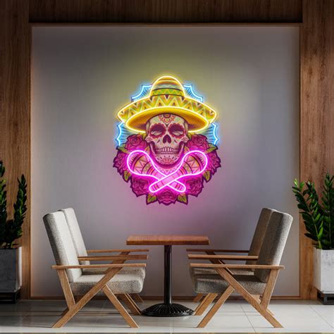 Mexican Dia De Los Muertos Skull Artwork Led Neon Sign Light ...