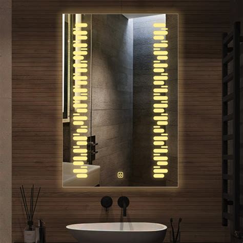 Rectangular Shaped Minimalistic Textured Art Led Bathroom Wall Mirror ...