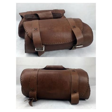 Borse laterali a rullo in cuoio marrone per moto custom modello ...