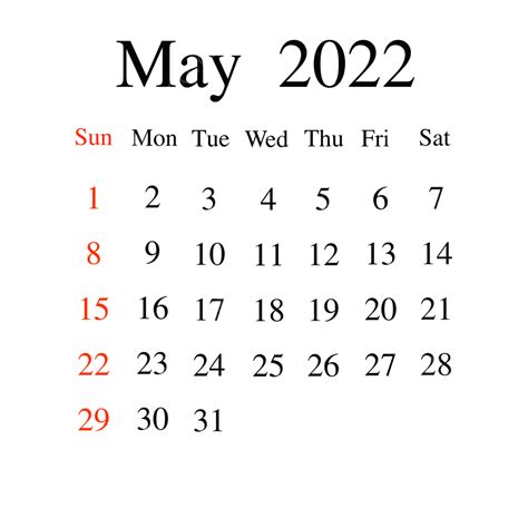 Calendar Page Of May 2022 at Shirley Vining blog