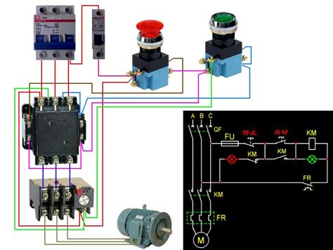 三相异步电动机单方向启动控制实物电路图，材料有QS,FR,KM,SB1,SB2和指示灯2个,求实物图，急！谢谢！！！_百度知道