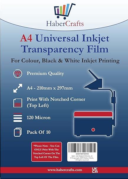 Habercrafts Universal Inkjet Transparency Film A4 Clear OHP Sheets for ...