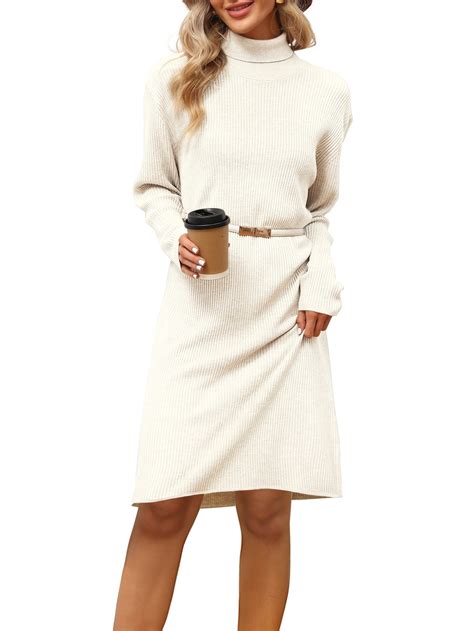 LANPULUX White Sweater Dresses Long Sleeve Dresses for Women Turtleneck ...