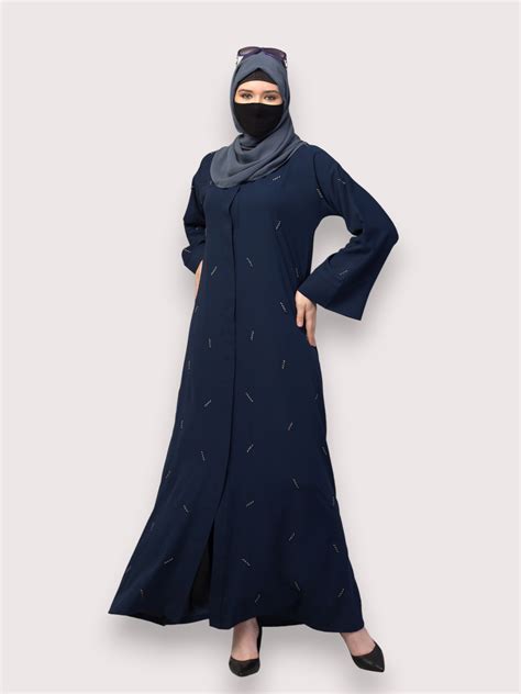 Navy Blue Front Open Mahram-Abaya with Handwork | Navy Blue Mahram ...