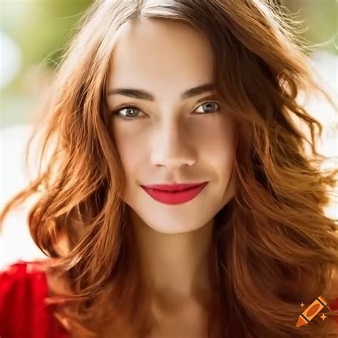 Woman with curly wavy brown hair in yellow hoodie looking away on Craiyon