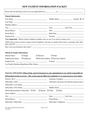 Fillable Online NEW bPATIENTb INFORMATION PACKET - Arlene Brewster PhD ...