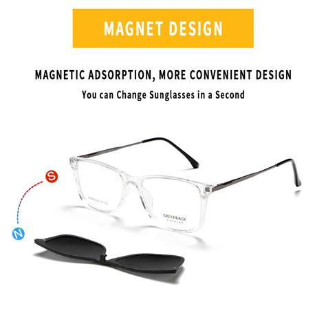 GREY JACK TR90 Rectangle Clip on Sunglasses for Myopic Men Women 6084 ...