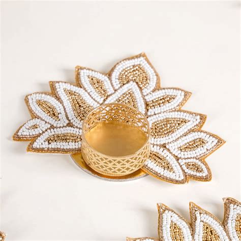 Lotus Tealight Candle Holder Set of 4 White Online - Premium Candle ...