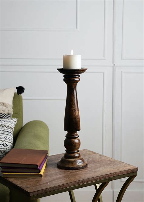 Get Brown Wooden Pillar Candle Holder at ₹ 799 | LBB Shop