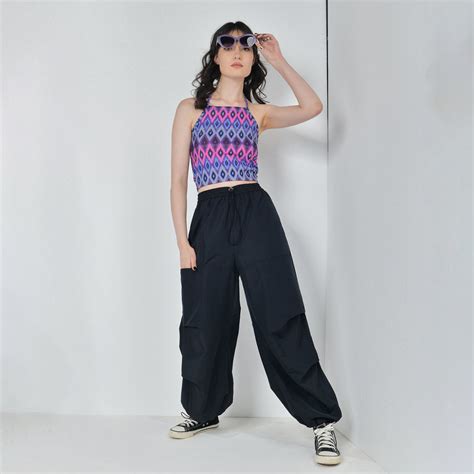 Pink Halter Top & Black Air Parachute Pants Set – I Z F