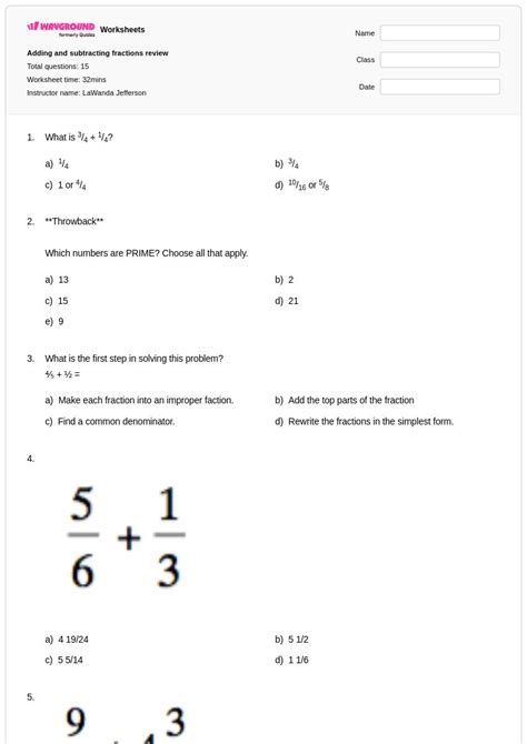 50+ Adding and Subtracting Fractions worksheets for Class 5 on ...