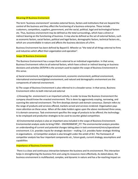 Business Enviroment chp 1 - Meaning Of Business Enviroment The term ...