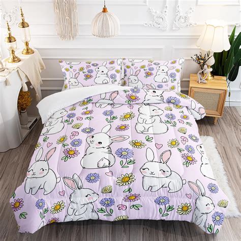 Amazon.com: AILONEN Rabbit Comforter Set Twin Size, Cute Bunny Bedding ...