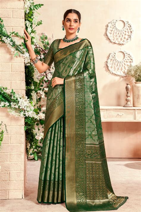 Buy Green PURE DHARMAVARAM WITH ZARI WEAVING Saree online-Nitaraa