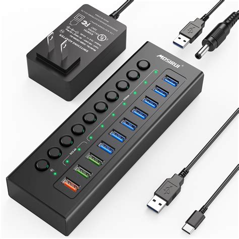 Amazon.com: Powered USB 3.2 Hub 10Gbps, 10-Ports USB Hub with 7×USB 3.2 ...