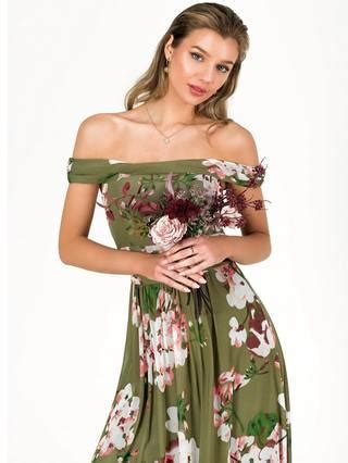 Jolie Moi Bardot Neck Mesh Floral Print Midi Dress, Green