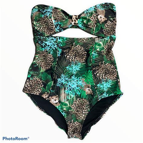 Bongo one piece strapless animal print bathing suit... - Depop