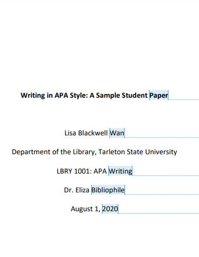 Image result for APA Format Student Paper Example