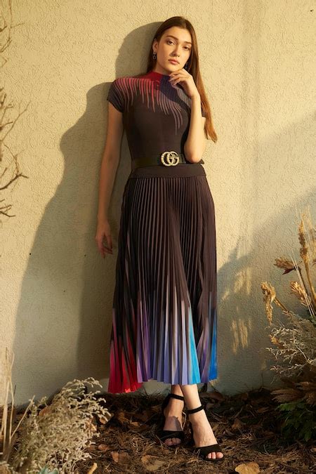 Buy Multi Color Pleated Printed Stripe Aster Accordian Top And Skirt ...