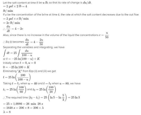 A tank initially contains 50 gallons of fresh water. Brine, containing ...