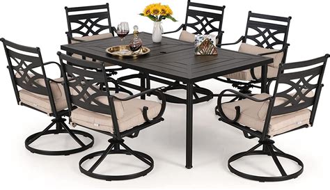 durable 7 PCS Heavy Duty Metal Patio Dining Sets with 6 Swivel Chairs ...