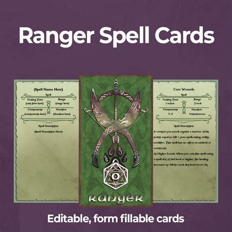 Ranger Spell Cards - D&D 5e Spell Cards - Fillable PDF