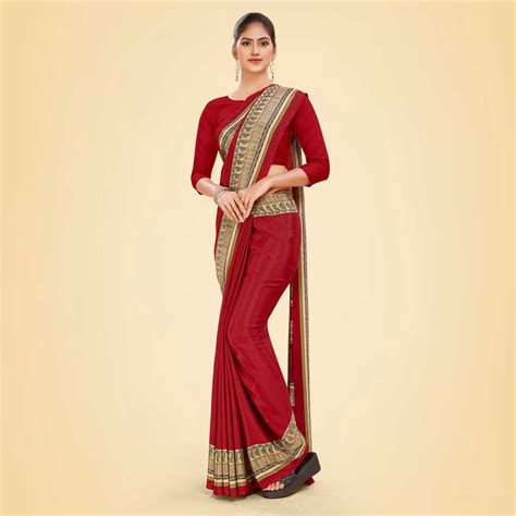Women's Premium Italian Silk Plain Gaala Border Students Uniform Saree ...
