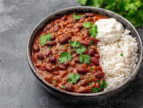 Hearty bean chili with rice 52995329 Stock Photo at Vecteezy