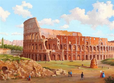 Colosseum, Classical Roman Landscape. Original Oil Painting on Canvas in the Late 19th Century ...
