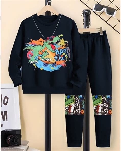 Boys' Navy Roar Power Digital Printed Cotton Blend Two-Piece.