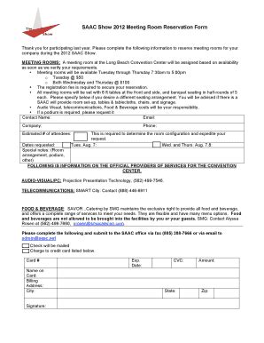 Fillable Online SAAC Show 2012 Meeting Room Reservation Form Fax Email ...