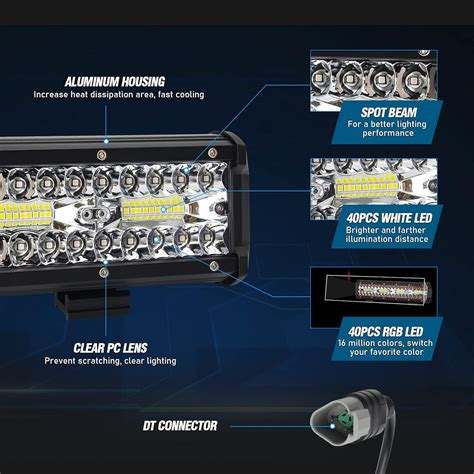 Buy 12 Inch Led Light Bar with RGB Halo, Smartphone APP Control, 16 ...