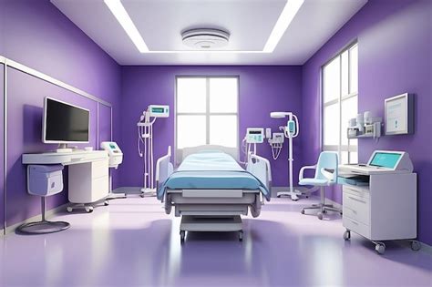 3d rendering hospital interior in recovery or inpatient room with bed ...