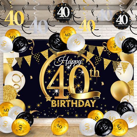 Buy Happy 40th Birthday Party Decorations Kit, Black and Gold Glittery ...