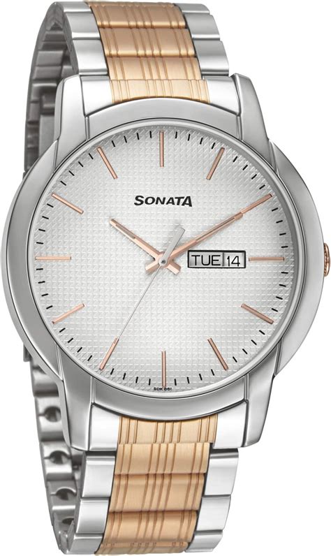 Sonata Quartz Analog with Day and Date White Dial Metal Strap Watch for ...