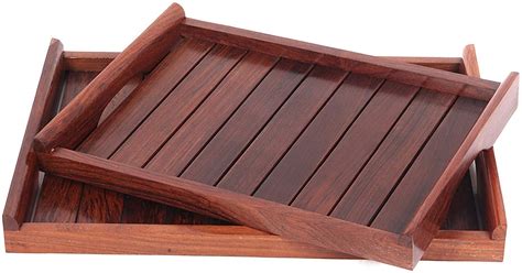 ITOS365 Wooden Serving Trays Set of 2 Breakfast Trays with Handles ...