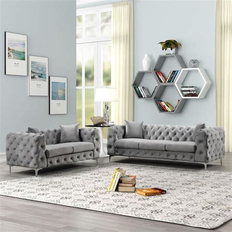 Buy Modern Contemporary 2-Piece of Loveseat and Sofa Set with Deep ...