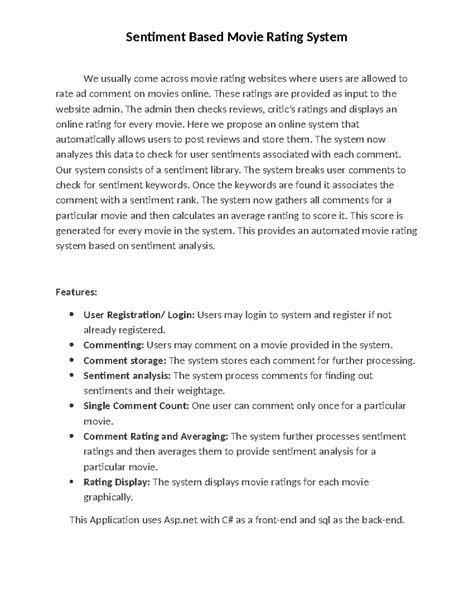 Sw S160 - Automated Sentiment Analysis for Movie Ratings Lecture Notes ...