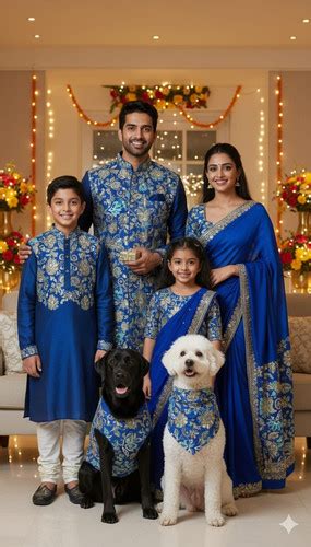 Royal Blue Festive Matching Ethnic Set – Pet & Parent Edition set of 6 ...