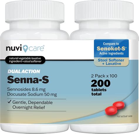 Amazon.com: NUVICARE Senna Plus Laxative Stool Softener - Docusate Sodium (50mg) Stool Softener ...