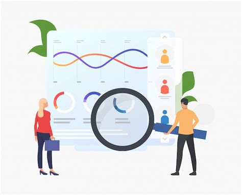 Business people with magnifying glass at diagrams | Free Vector