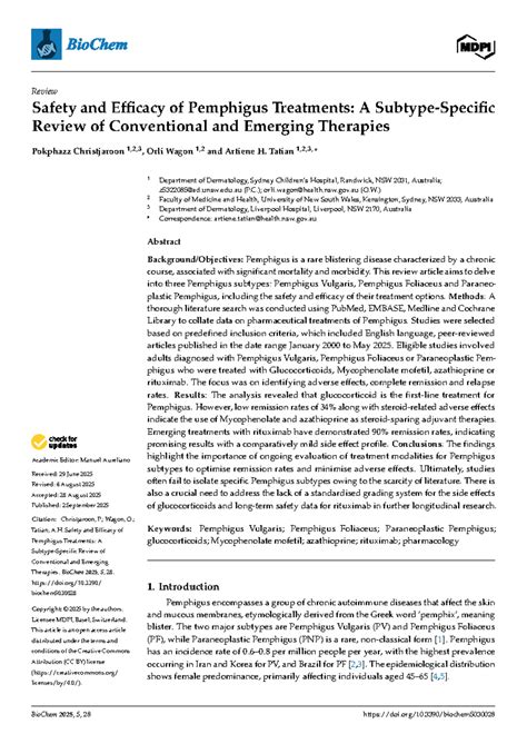 Safety and Efficacy of Pemphigus Treatments: A Comprehensive Review (BioChem - Studocu