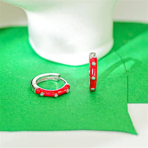 Glowy Red Hoop Bali Earrings - Touch925 Silver Jewellery
