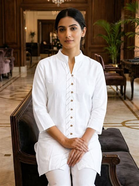White Handloom Cotton Front-Slit Short Kurti for Women – SaavStore