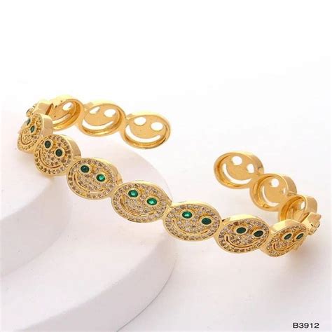 Happy Smiley Ruby Red Cubic Zirconia 18K Gold Cuff Kada Bracelet – ZIVOM