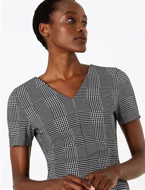 Buy Jersey Checked V-Neck Midi Tailored Dress at Marks & Spencer